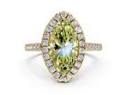 Halo Engagement Ring Setting for Fancy Yellow Marquise Center with Narrowing Pave Band and Prong Head in Yellow Gold