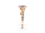 Leaf Motif Engagement Ring Setting for Fancy Pink Pear-Shaped Center with Pave Band and Prong Head in Rose Gold