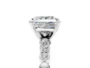 Solitaire Engagement Ring Setting for Princess Cut Center with Bezel-Dot Beaded Band and Prong Head in White Gold