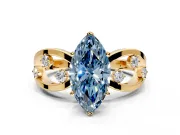 Solitaire Engagement Ring Setting for Fancy Blue Marquise Center with Criss-Cross Accent Band and Prong Head in Yellow Gold