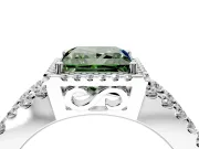 Halo Engagement Ring Setting for Fancy Green Princess Cut Center with Wide-Open Pave Split Shank and Prong Head in Sterling Silver