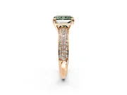 Solitaire Engagement Ring Setting for Fancy Green Radiant Cut Center with Multi-Row Pave Accents and Basket Head in Rose Gold