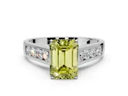 Solitaire Engagement Ring Setting for Fancy Yellow Emerald Cut Center with Round Cut Channel Band and Prong Head in Platinum