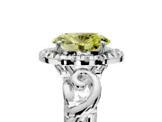 Halo Engagement Ring Setting for Fancy Yellow Oval Center with Open Scroll Shoulders and Prong Head in White Gold