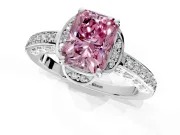 Floral Engagement Ring Setting for Fancy Pink Radiant Cut Center with Four Accent Clusters and Prong Head in Sterling Silver