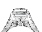 Solitaire Engagement Ring Setting for Princess Cut Center with Pave Cathedral Shoulders and Prong Head in Platinum
