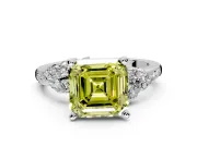 Solitaire Engagement Ring Setting for Fancy Yellow Asscher Cut Center with Marquise Accent Twist Band and Prong Head in White Gold
