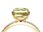 Solitaire Engagement Ring Setting for Fancy Yellow Asscher Cut Center with Round Cut Pave Band and Prong Head in Yellow Gold