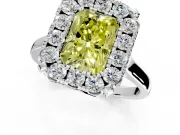 Single Halo Engagement Ring Setting for Fancy Yellow Radiant Cut Center with Corner Claws, Plain Band and Prong Head in Platinum