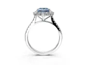 Halo Engagement Ring Setting for Fancy Blue Princess Cut Center with Single-Row Pave, Open Basket and Prong Head in Sterling Silver