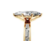 Solitaire Engagement Ring Setting for Marquise Center with Channel Baguette Band and Prong Head in Yellow Gold