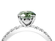 Solitaire Engagement Ring Setting for Fancy Green Oval Center with Fine Pave Band and Claw Prong Head in Sterling Silver