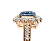 Halo Engagement Ring Setting for Fancy Blue Asscher Cut Center with Milgrain Channel Band and Prong Head in Rose Gold