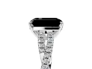 Solitaire Engagement Ring Setting for Fancy Black Emerald Cut Center with Twisted Pave Split Shank and Prong Head in White Gold