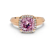Halo Engagement Ring Setting for Fancy Pink Cushion Cut Center with Knife Ridge Cathedral Band and Prong Head in Rose Gold