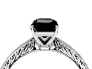 Solitaire Engagement Ring Setting for Fancy Black Emerald Cut Center with Engraved Milgrain Band and Prong Head in Platinum