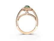 Halo Engagement Ring Setting for Fancy Green Marquise Center with Framed Halo, Pave Band and Prong Head in Rose Gold