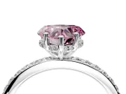Solitaire Engagement Ring Setting for Fancy Pink Heart-Shaped Center with Fine Pave Band and Prong Head in Platinum