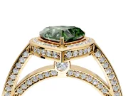 Halo Engagement Ring Setting for Fancy Green Heart-Shaped Center with Framed Halo, Pave Band and Prong Head in Yellow Gold