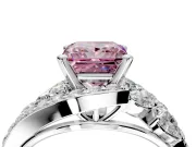 Halo Engagement Ring Setting for Fancy Pink Princess Cut Center with Marquise and Pave Bypass Band and Prong Head in Sterling Silver