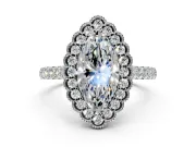 Milgrain Floral Halo Engagement Ring Setting for Marquise Center with Pave Band and Prong Head in Platinum