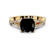 Solitaire Engagement Ring Setting for Fancy Black Cushion Cut Center with Twisted Pave Split Shank and Prong Head in Yellow Gold