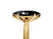 Solitaire Engagement Ring Setting for Fancy Black Marquise Center with Engraved Milgrain Band and Prong Head in Yellow Gold