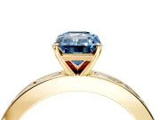 Solitaire Engagement Ring Setting for Fancy Blue Emerald Cut Center with Channel Baguette Band and Prong Head in Yellow Gold