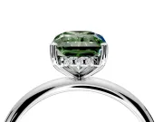 Hidden Halo Engagement Ring Setting for Fancy Green Radiant Cut Center with Thin Round-Wire Band and Prong Head in Platinum
