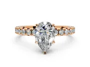 Solitaire Engagement Ring Setting for Pear-Shaped Center with Large Accents and Prong Head in Rose Gold