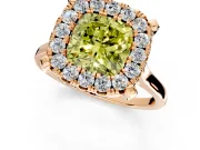 Single Halo Engagement Ring Setting for Fancy Yellow Cushion Cut Center with Corner Claws, Plain Band and Prong Head in Rose Gold