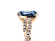 Solitaire Engagement Ring Setting for Fancy Blue Emerald Cut Center with Twisted Pave Split Shank and Prong Head in Rose Gold