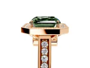 Halo Engagement Ring Setting for Fancy Green Asscher Cut Center with Outer Bezel Rim, Pave Band and Prong Head in Rose Gold