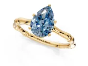Solitaire Engagement Ring Setting for Fancy Blue Pear-Shaped Center with Bamboo Band and Prong Head in Yellow Gold