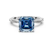 Solitaire Engagement Ring Setting for Fancy Blue Asscher Cut Center with Twist Band and Bead Prong Head in Sterling Silver