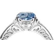 Floral Engagement Ring Setting for Fancy Blue Cushion Cut Center with Four Accent Clusters and Prong Head in Sterling Silver