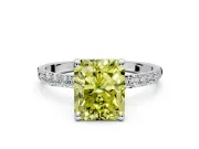 Solitaire Engagement Ring Setting for Fancy Yellow Radiant Cut Center with Pave Accents and Prong Head in White Gold