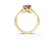 Solitaire Engagement Ring Setting for Fancy Pink Heart-Shaped Center with Pave Split Shank and Prong Head in Yellow Gold