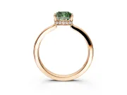 Hidden Halo Engagement Ring Setting for Fancy Green Cushion Cut Center with Wide Flat Plain Band and Prong Head in Rose Gold