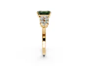 Cluster Engagement Ring Setting for Fancy Green Emerald Cut Center with 2-Row Shoulder Clusters and Prong Head in Yellow Gold