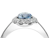 Halo Engagement Ring Setting for Fancy Blue Pear-Shaped Center with Plain Tapered Band and Prong Head in Sterling Silver