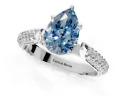 Solitaire Engagement Ring Setting for Fancy Blue Pear-Shaped Center with Multi-Row Accents and Prong Head in White Gold
