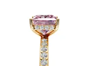 Solitaire Engagement Ring Setting for Fancy Pink Princess Cut Center with Fine Pave Band and Prong Head in Yellow Gold