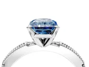Solitaire Engagement Ring Setting for Fancy Blue Radiant Cut Center with Milgrain-Edged Pave Band and Prong Head in Platinum