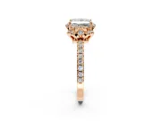 Halo Engagement Ring Setting for Princess Cut Center with Openwork Halo, Pave Band and Prong Head in Rose Gold