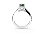 Solitaire Engagement Ring Setting for Fancy Green Radiant Cut Center with Widening Pave Band and Claw Prong Head in White Gold