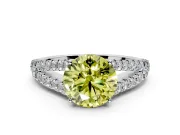Solitaire Engagement Ring Setting for Fancy Yellow Round Cut Center with Pave Split Shank and Prong Head in Sterling Silver
