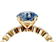 Solitaire Engagement Ring Setting for Fancy Blue Round Cut Center with Bezel-Dot Beaded Band and Prong Head in Yellow Gold