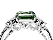 Cluster Engagement Ring Setting for Fancy Green Asscher Cut Center with Bezel Accent Clusters and Prong Head in Platinum