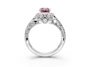 Solitaire Engagement Ring Setting for Fancy Pink Emerald Cut Center with Filigree Accent Basket and Prong Head in Platinum